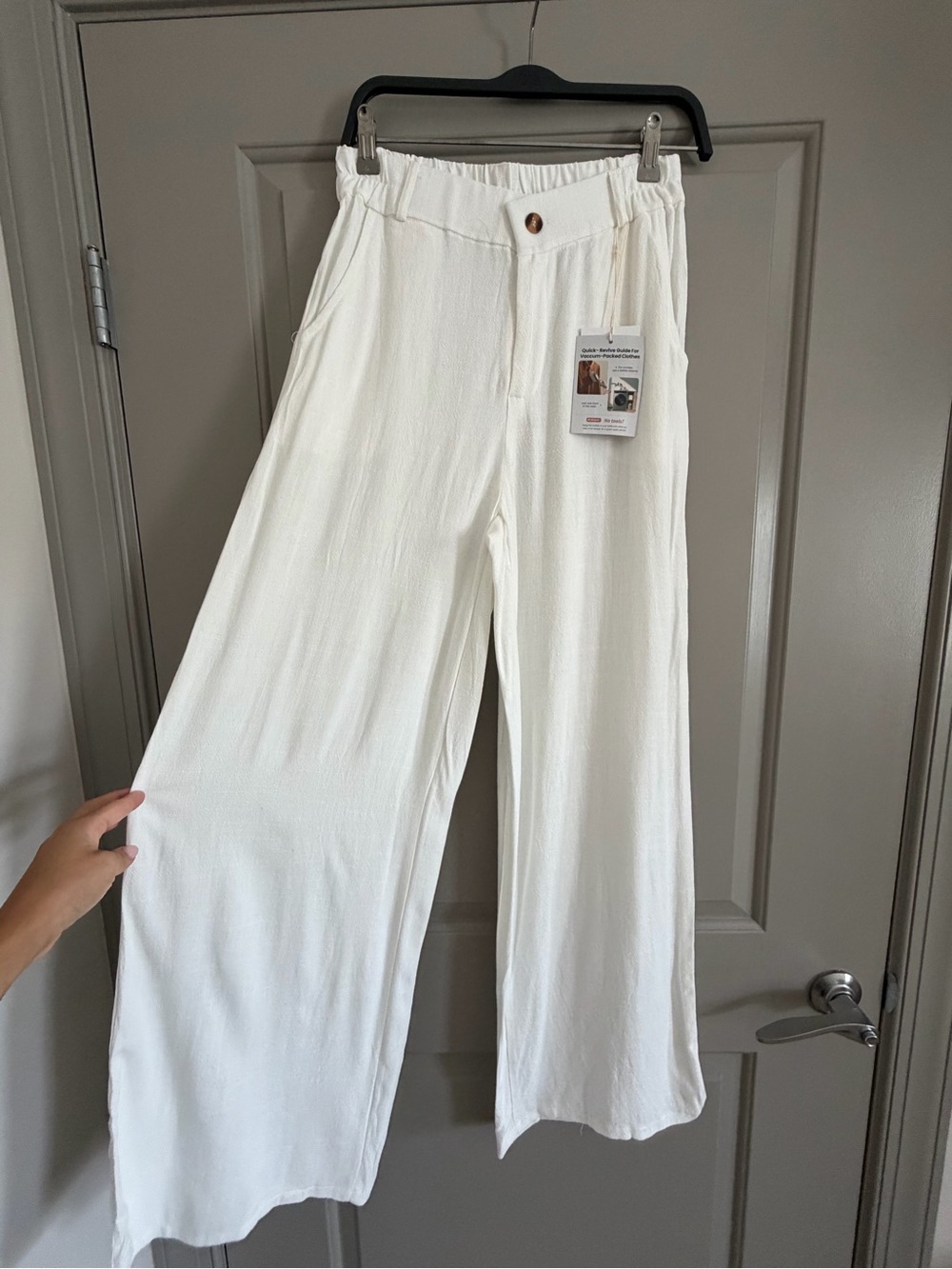 Kids Wide-Leg Cream Pants with Elastic Waist